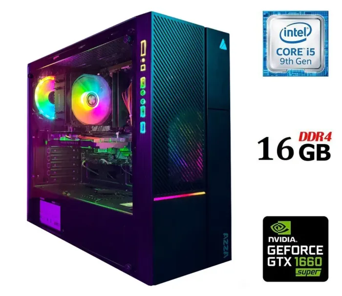 Ігровий ПК Azza Tower / Intel Core i5-9400F (6 ядер по 2.9 - 4.1 GHz) / 16 GB DDR4 / 500 GB SSD / nVidia GeForce GTX 1660 Super, 6 GB GDDR6, 192-bit / 600W б/в - зображення 1