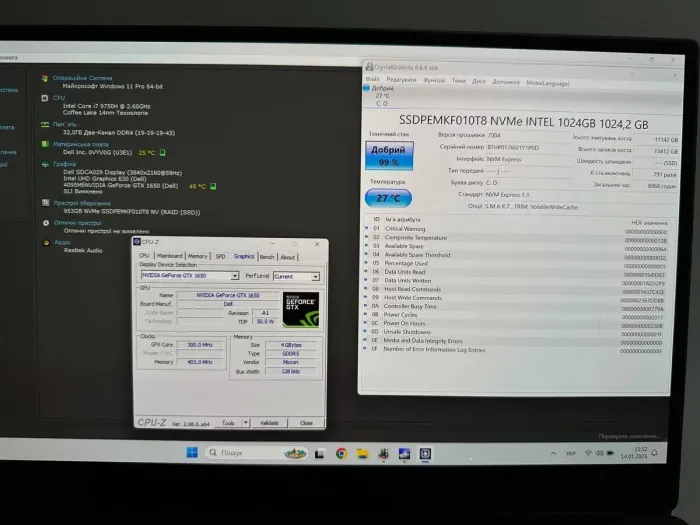 Ігровий ноутбук Dell XPS 15 7590 / 15.6" (3840x2160) IPS / Intel Core i7-9750H (6 (12) ядер по 2.6 - 4.5 GHz) / 32 GB DDR4 / 1000 GB SSD / nVidia GeForce GTX 1650, 4 GB GDDR5, 128-bit / WebCam б/в - зображення 6