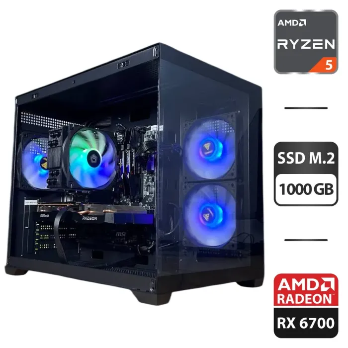 Збірка під замовлення: ігровий ПК Gamdias Aura GC10M ARGB Black Tower / AMD Ryzen 5 5600 (6 (12) ядер по 3.5 - 4.4 GHz) / 16 GB DDR4 / 1000 GB SSD M.2 / AMD Radeon RX 6600, 8 GB GDDR6, 128-bit / 650W б/в - зображення 1