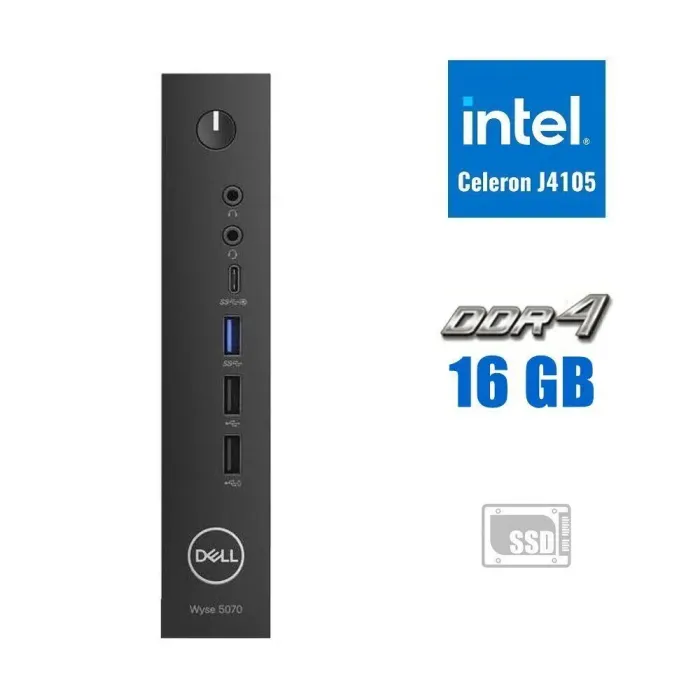 Неттоп Dell WYSE 5070 USFF / Intel Celeron J4105 (4 ядра по 1.5-2.5 GHz) / 16GB DDR4 / 256GB SSD M.2 / UHD Graphics 600 / 65W / WiFi / Win 11 Pro б/в - зображення 1