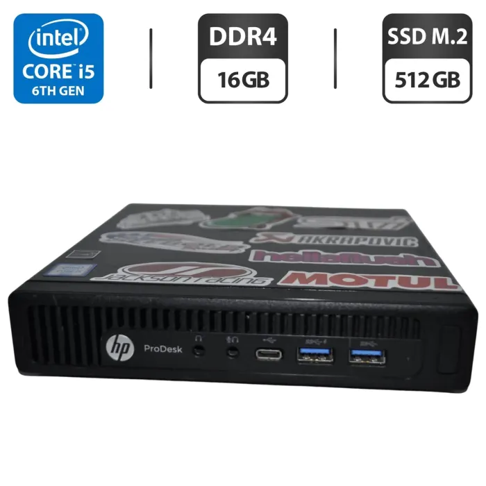 Неттоп HP ProDesk 600 G2 Mini PC USFF / Intel Core i5-6500T (4 ядра по 2.5 - 3.1 GHz) / 16 GB DDR4 / 512 GB SSD M.2 / Intel HD Graphics 530 / Windows 11 Pro б/в - зображення 1