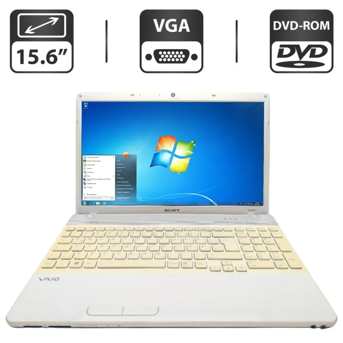 Ноутбук Sony VPC EB3E1E / 15.6" (1366x768) TN / Intel Pentium P6100 (2 ядра по 2.0 GHz) / 6 GB DDR3 / 500 GB HDD / Intel HD Graphics 500 / WebCam / DVD-ROM б/в - зображення 1