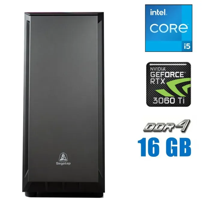 Ігровий ПК Segotep Tower / Intel Core i5-11400F (6 (12) ядер по 2.6 - 4.4 GHz) / 16 GB DDR4 / 500 GB M.2 / nVidia GeForce RTX 3060 Ti, 8 GB GDDR6, 256-bit / 700W б/в - зображення 1