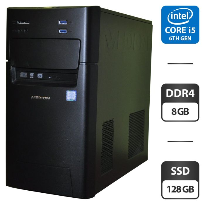 Комп'ютер Medion Akoya P5360 E-MT22 Tower / Intel Core i5-6402P (4 ядра по 2,8 - 3,4 ГГц) / 8 ГБ DDR4 / 128 ГБ SSD / Intel HD Graphics 510 / DVD-ROM / Windows 11 Home б/в - зображення 1