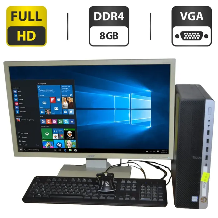 Комплект ПК: HP EliteDesk 800 G3 SFF / Intel Core i5-6500 (4 ядра по 3.2 - 3.6 GHz) / 8 GB DDR4 / 320 GB HDD / Intel HD Graphics 530 + Монітор Б-клас Acer B243HL / 24" (1920x1080) TN / VGA, DVI + Windows 10 Pro б/в - зображення 1