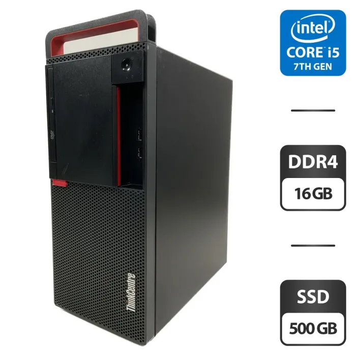 Комп'ютер Lenovo ThinkCentre M910T Tower / Intel Core i5-7500 (4 ядра по 3.4 - 3.8 GHz) / 16 GB DDR4 / 500 GB SSD / Intel HD Graphics 630 / Wi-Fi / DVD-ROM / Windows 11 Pro б/в - зображення 1