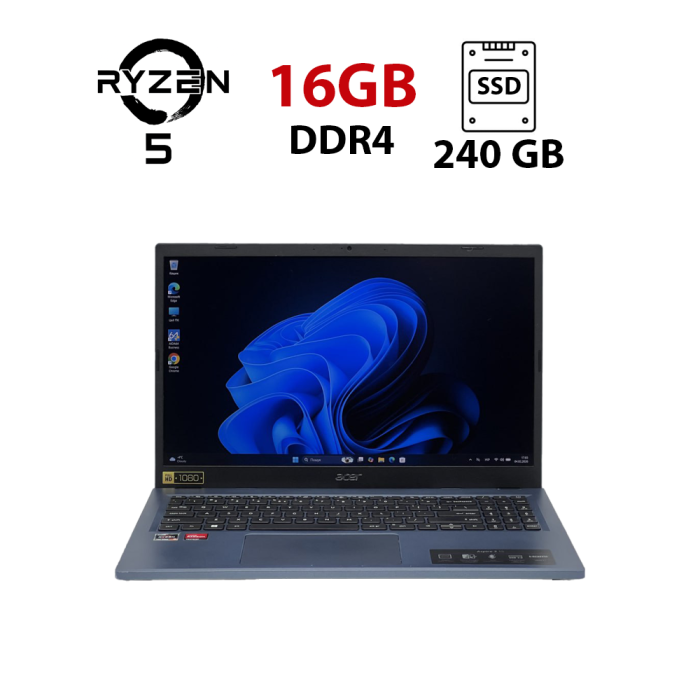 Ноутбук Б-клас Acer Aspire A315-24PT / 15.6" (1920x1080) IPS / AMD Ryzen 5 7520U (4 (8) ядра по 2.8 - 4.3 GHz) / 16 GB DDR4 / 240 GB SSD / AMD Radeon Graphics / WebCam б/в - зображення 1