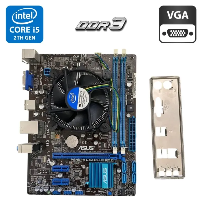 Комплект: материнська плата Asus P8H61-M LX3 Plus R2.0 / Intel Core i5-2400 (4 ядра по 3.1 - 3.4 GHz) / Intel HD Graphics 2000 / Socket LGA1155 / Кулер BOX б/в - зображення 1