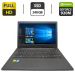 Ноутбук Lenovo IdeaPad 100-15IBD / 15.6" (1920x1080) TN / Intel Pentium 3825U (2 (4) ядра по 1.9 GHz) / 8 GB DDR3 / 240 GB SSD / nVidia GeForce 920M, 1 GB GDDR3, 64-bit / WebCam б/в