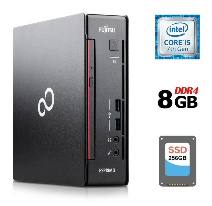 Неттоп Fujitsu Esprimo Q556/2 USFF / Intel Core i5-7400T (4 ядра по 2.4 - 3.0 GHz) / 8 GB DDR4 / 256 GB SSD / Intel HD Graphics 630 / DVD-ROM / DisplayPort б/в - зображення 1