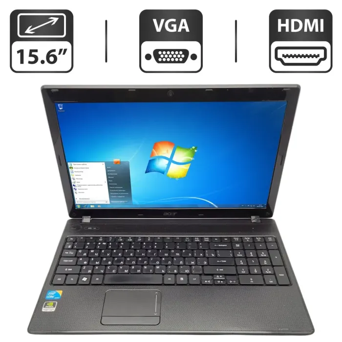 Ноутбук Acer Aspire 5742G / 15.6" (1366x768) TN / Intel Core i3-370M (2 (4) ядра по 2.4 - 2.5 GHz) / 6 GB DDR3 / 500 GB HDD / nVidia GeForce GT 420M, 1 GB GDDR3, 128-bit / WebCam / DVD-ROM б/в - зображення 1