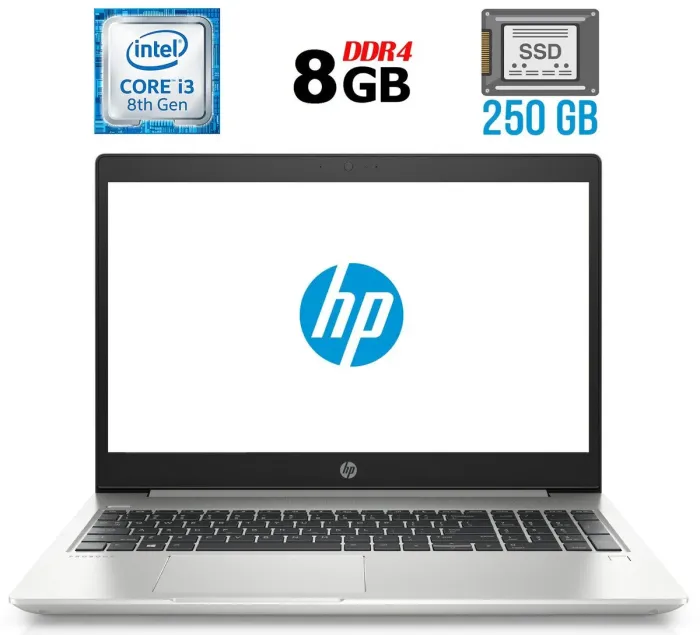 Ноутбук Б-класс HP ProBook 450 G6 / 15.6" TN / Core i3-8145U (2(4) ядра по 2.1-3.9 GHz) / 8GB DDR4 / 250GB SSD / UHD Graphics 620 / WebCam / USB 3.1 / HDMI б/в - зображення 1