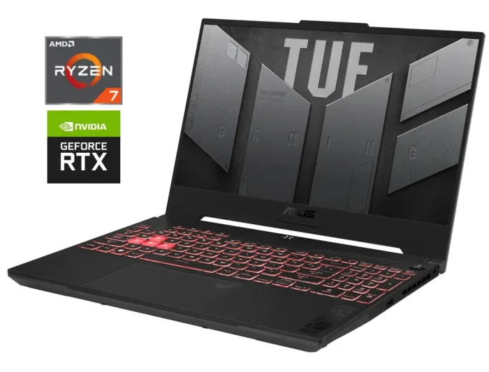 Ігровий ноутбук Asus TUF Gaming A15 FA507XI / 15.6" (1920x1080) IPS / AMD Ryzen 7 7735HS (8 (16) ядер по 3.2 - 4.75 GHz) / 16 GB DDR5 / 1000 GB SSD NVMe / nVidia GeForce RTX 4050, 6 GB GDDR6, 96-bit / WebCam б/в - зображення 1