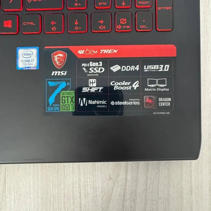 Ігровий ноутбук MSI GL62M 7REX / 15.6" (1920x1080) TN / Intel Core i7-7700HQ (4 (8) ядра по 2.8 - 3.8 GHz) / 16 GB DDR4 / 512 GB SSD M.2 / nVidia GeForce GTX 1050 Ti, 4 GB GDDR5, 128-bit / WebCam б/в - зображення 8