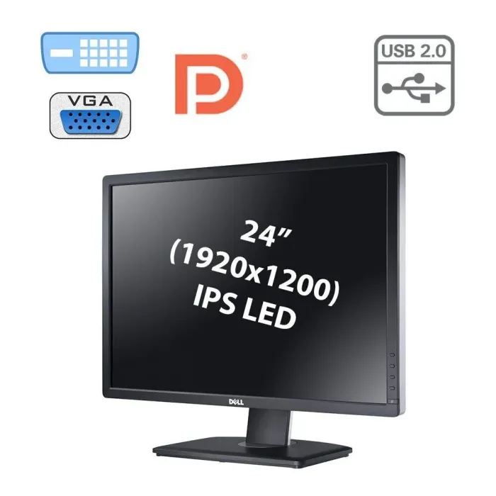 Монітор Dell U2412M / 24" (1920x1200) IPS / DP, DVI-D, VGA, USB-Hub Kensington Lock б/в - зображення 1
