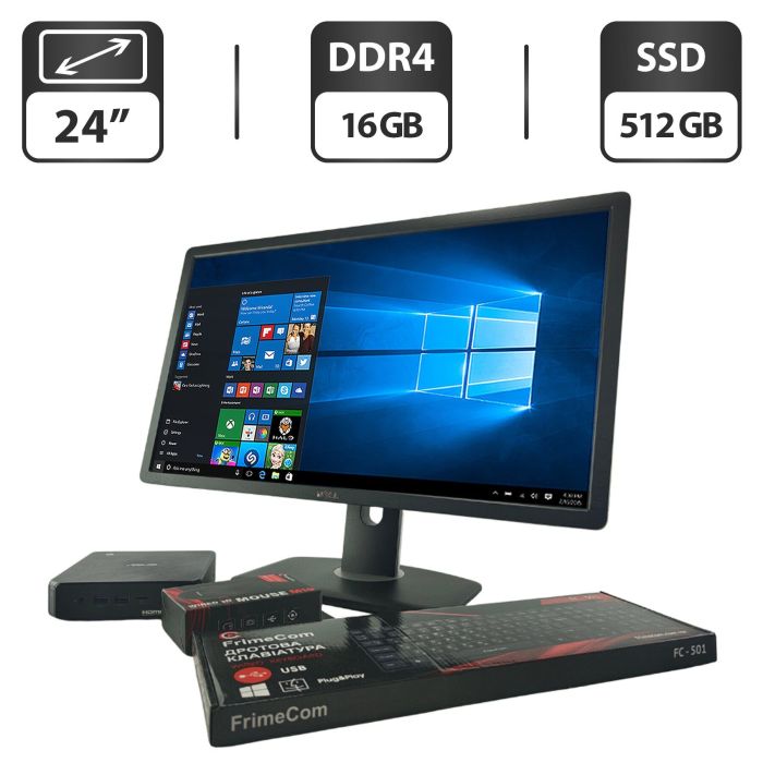 Комплект ПК: комп'ютер Asus Chromebox 3 USFF / Intel Core i7-8550U (4 (8) ядра по 1,8 - 4,0 ГГц) / 16 ГБ DDR4 / 512 ГБ SSD / Intel UHD Graphics 620 + Монітор 24" (1920x1080) TN б/в - зображення 1