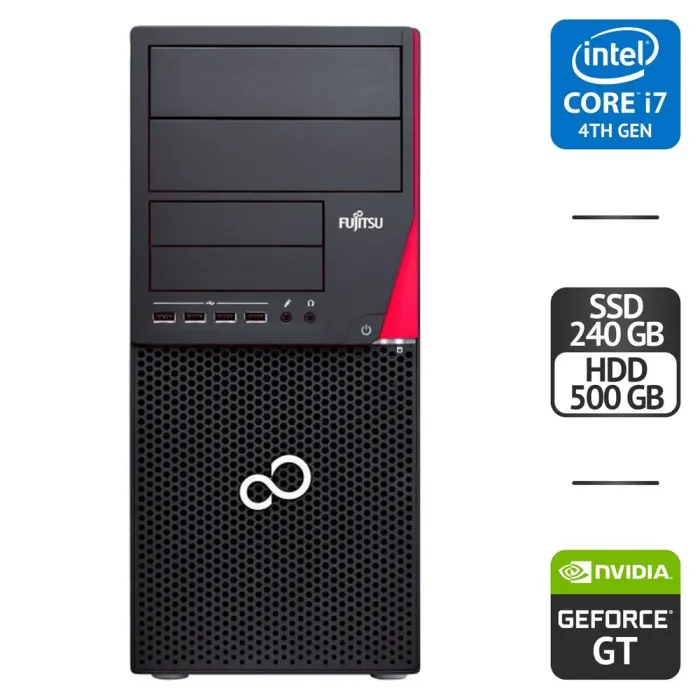 Комп'ютер Fujitsu Esprimo P720 E90 Tower / Intel Core i7-4770 (4 (8) ядра по 3.4 - 3.9 GHz) / 16 GB DDR3 / 240 GB SSD + 500 GB HDD / nVidia GeForce GT 710, 2 GB GDDR3, 64-bit б/в - зображення 1