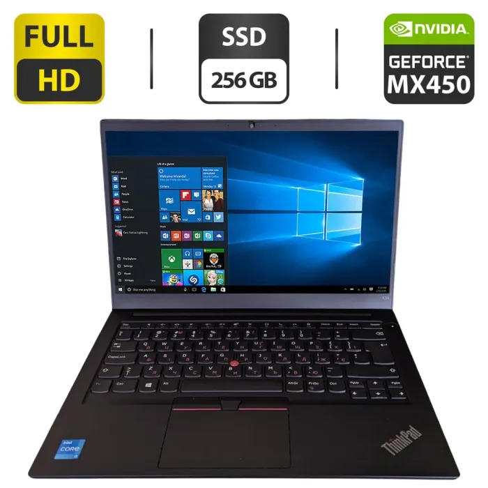 Ультрабук Lenovo ThinkPad E14 Gen 2 / 14" (1920x1080) IPS / Intel Core i5-1135G7 (4 (8) ядра по 4.3 GHz) / 16 GB DDR4 / 256 GB SSD / nVidia GeForce MX450, 2 GB GDDR6, 64-bit / WebCam б/в - зображення 1