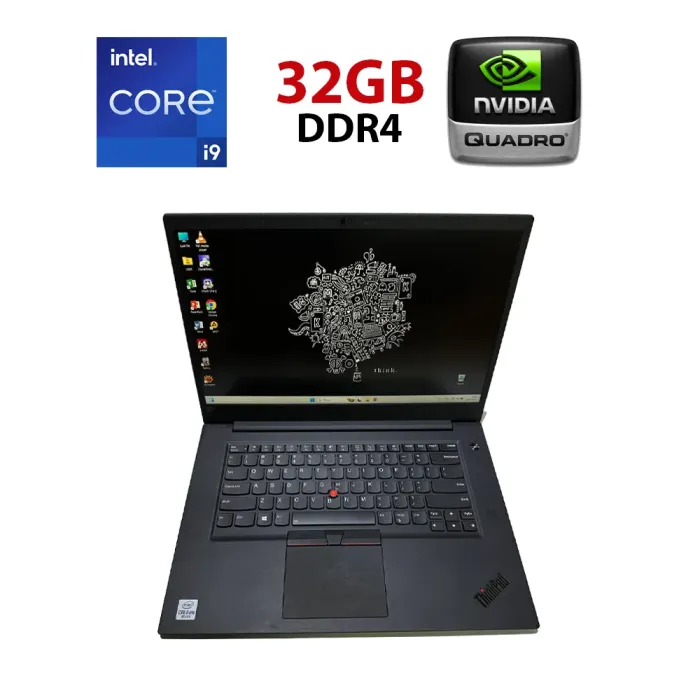 Мобільна робоча станція Lenovo ThinkPad P1 Gen3 / 15.6" (1920x1200) IPS / Intel Core i9-10885H (8 (16) ядер по 2.4 - 5.3 GHz) / 32 GB DDR4 / 256 GB SSD + 256 GB SSD / nVidia Quadro T2000, 4 GB GDDR5, 128-bit / WebCam б/в - зображення 1