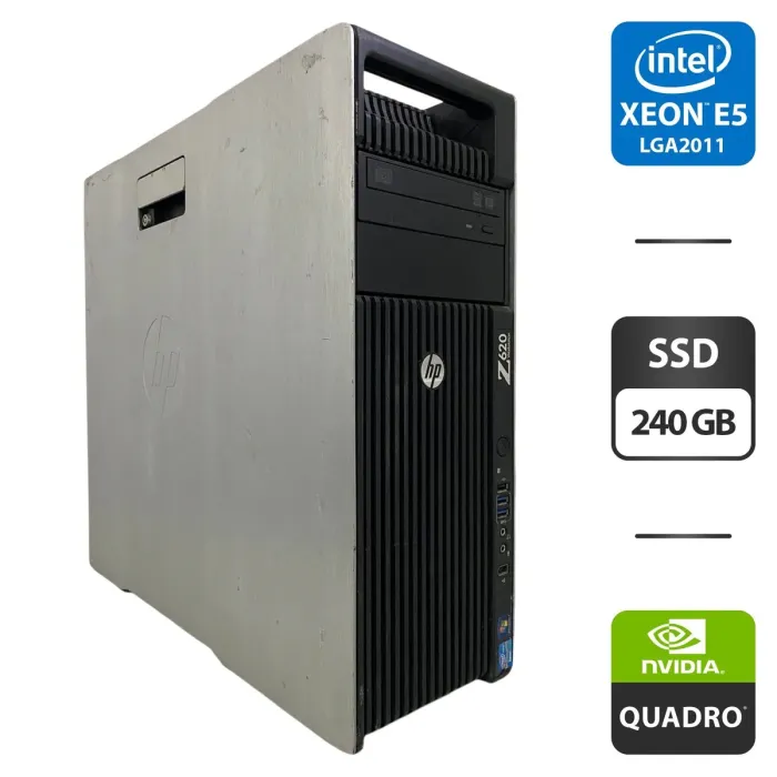 Робоча станція Б-клас HP Z620 Workstation Tower / 2x Intel Xeon E5-2658 v2 (10 (20) ядер по 2.4 - 3.0 GHz) / 64 GB DDR3 / 240 GB SSD / nVidia Quadro 4000, 2 GB GDDR5, 256-bit / DVD-ROM б/в - зображення 1