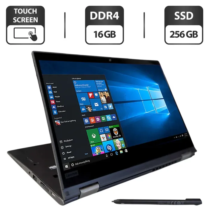 Ультрабук-трансформер Lenovo ThinkPad X13 Yoga Gen 1 / 13.3" (1920x1080) IPS Touch / Intel Core i5-10310U (4 (8) ядра по 1.7 - 4.4 GHz) / 16 GB DDR4 / 256 GB SSD / Intel UHD Graphics / WebCam / Windows 10 Pro б/в - зображення 1
