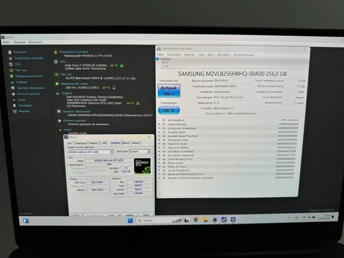 Ігровий ноутбук Dell XPS 15 7590 / 15.6" (1920x1080) IPS / Intel Core i7-9750H (6 (12) ядер по 2.6 - 4.5 GHz) / 32 GB DDR4 / 1000 GB SSD / nVidia GeForce GTX 1650, 4 GB GDDR6, 128-bit / WebCam / HDMI / Win 11 Pro б/в - зображення 7
