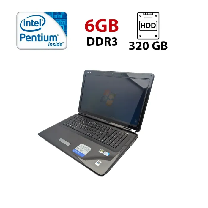 Ноутбук Asus K70ID / 17.3" (1600x900) TN / Intel Pentium T4200 (2 ядра по 2.0 GHz) / 6 GB DDR3 / 320 GB HDD / NVIDIA GeForce GT 120M, 1 GB GDDR2, 64-bit / WebCam б/в - зображення 1