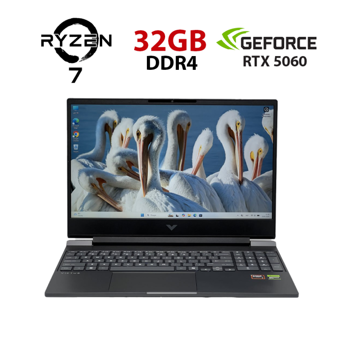 Ігровий ноутбук Б-класу HP Victus 15-fb3001nr / 15,6" (1920x1080 ) IPS / AMD Ryzen Al 7 350 (8 (16) ядер по 2.0 - 5.0 ГГц) / 32 ГБ DDR5 / 960 ГБ SSD / nVidia GeForce RTX 5060, 8 ГБ GDDR7, 128-біт / Веб-камера б/в - зображення 1