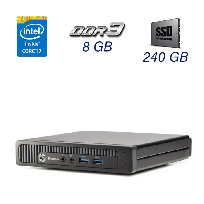 Неттоп HP EliteDesk 800 G1 Desktop Mini PC / Intel Core i7-4765T (4 (8) ядра по 2.0 - 3.0 GHz) / 8 GB DDR3 / 240 GB SSD / Wi-Fi / Блок живлення в комплекті б/в - зображення 1