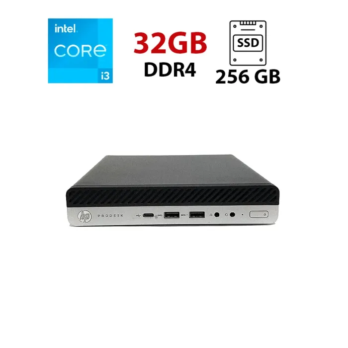 Неттоп HP ProDesk 600 G5 DM USFF / Intel Core i3-9100T (4 ядра по 3.1 - 3.7 GHz) / 32 GB DDR4 / 256 GB SSD M.2 NVMe / Intel UHD Graphics 630 / Win 11 Pro Lic б/в - зображення 1