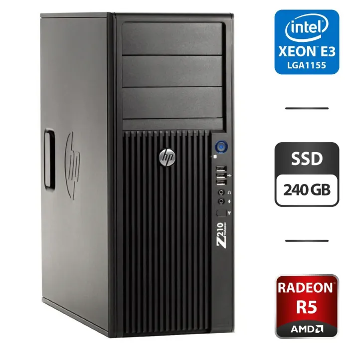 Робоча станція HP Z210 Workstation Tower / Intel Xeon E3-1230 (4 (8) ядра по 3.2 - 3.6 GHz) / 8 GB DDR3 / 240 GB SSD / AMD Radeon R5 240, 1 GB GDDR3, 64-bit / DVI б/в - зображення 1