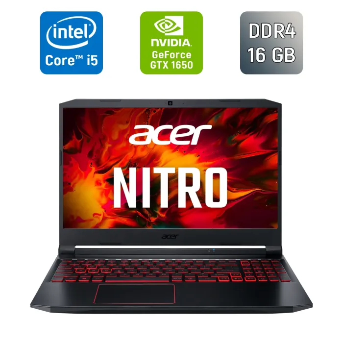 Ігровий ноутбук Б-класу Acer Nitro AN515-55 / 15.6" (1920x1080) IPS / Intel Core i5-10300H (4 (8) ядра по 2,5 - 4,5 ГГц) / 16 ГБ DDR4 / 512 ГБ SSD / nVidia GeForce GTX 1650, 4 ГБ GDDR6, 128-bit / WebCam / HDMI б/в - зображення 1
