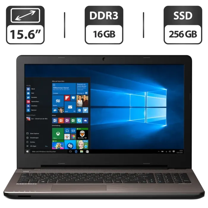 Ноутбук Medion Akoya E6416 / 15.6" (1366x768) TN / Intel Core i3-5010U (2 (4) ядра по 2.1 GHz) / 16 GB DDR3 / 256 GB SSD / Intel HD Graphics 5500 / WebCam / DVD-ROM б/в - зображення 1