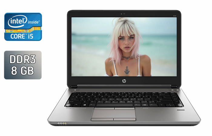 Ноутбук HP ProBook 640 G1 / 14" (1366x768) TN / Intel Core i5-4300M (2 (4) ядра по 2.6 - 3.3 GHz) / 8 GB DDR3 / 240 GB SSD / Intel HD Graphic 4600 / WebCam / TouchID / Windows 10 б/в - зображення 1