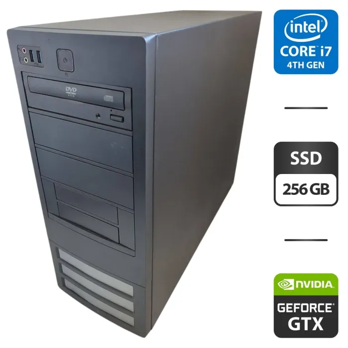 Комп'ютер NoName Tower / Intel Core i7-3770 (4 (8) ядра по 3.4 - 3.9 GHz) / 16 GB DDR3 / 256 GB SSD / nVidia GeForce GTX 750, 1 GB GDDR5, 128-bit / DVD-ROM б/в - зображення 1