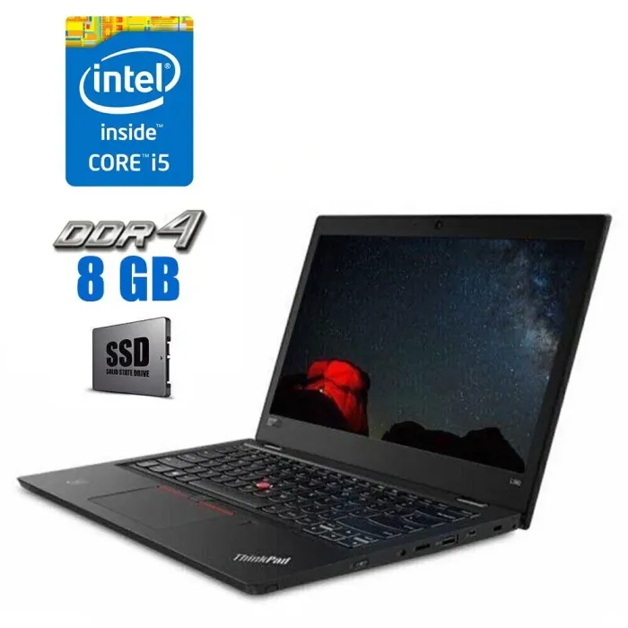 Ноутбук Б-клас Lenovo ThinkPad L380 / 13.3" (1920x1080) TN / Intel Core i5-8250U (4 (8) ядра по 1.6 - 3.4 GHz) / 8 GB DDR4 / 256 GB SSD / Intel UHD Graphics 620 / WebCam / Windows 10 б/в - зображення 1