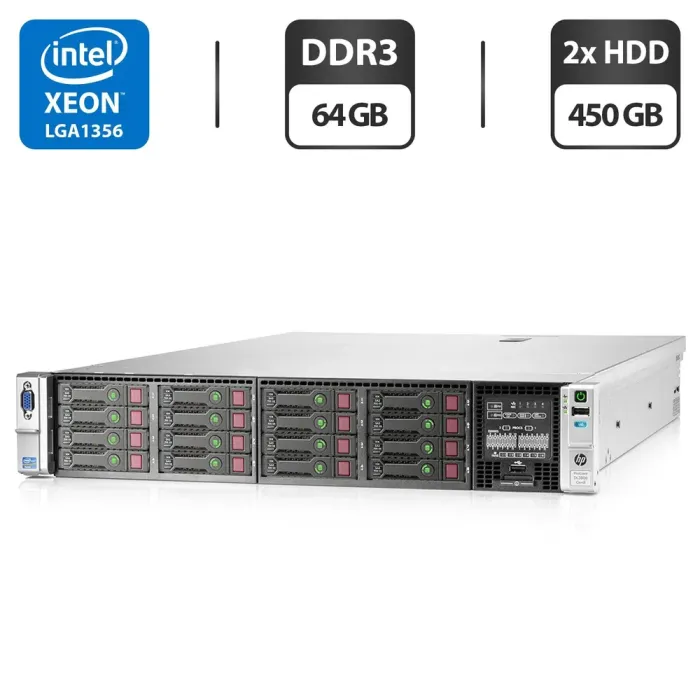 Сервер HP ProLiant DL380e G8 2U Rack / 2x Intel Xeon E5-2470 (8 (16) ядер по 2.3 - 3.1 GHz) / 64 GB DDR3 / 2x 450 GB HDD (SAS) / Raid P420 / 2x 450W б/в - зображення 1