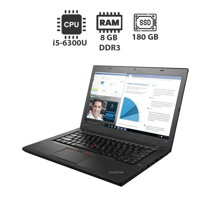 Ноутбук Б-клас Lenovo ThinkPad T460 / 14" (1920x1080) IPS / Intel Core i5-6300U (2 (4) ядра по 2.4 - 3.0 GHz) / 8 GB DDR3 / 180 GB SSD / Intel HD Graphics 520 / WebCam б/в - зображення 1