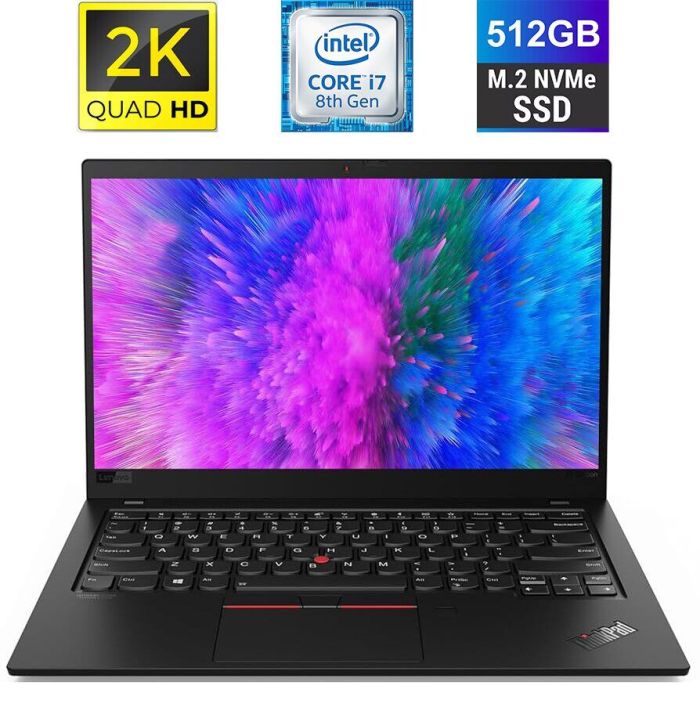 Ультрабук Lenovo ThinkPad X1 Carbon (7th Gen) / 14" (2560x1440) IPS / Intel Core i7-8665U (4 (8) ядра по 1.9 - 4.8 GHz) / 16 GB DDR3 / 512 GB SSD M.2 / Intel UHD Graphics 620 / WebCam / Fingerprint / USB 3.1 / HDMI б/в - зображення 1