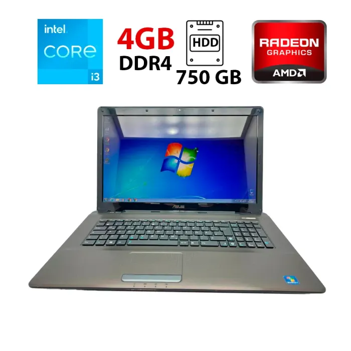 Ноутбук Asus K72RJ / 17.3 (1600x900) TN / Intel Core i3-350M (2 (4) ядра по 2.3 GHz) / 4 GB DDR4 / 750 GB HDD / AMD Radeon HD 5470, 1 GB, GDDR5, 64-bit / WebCam б/в - зображення 1