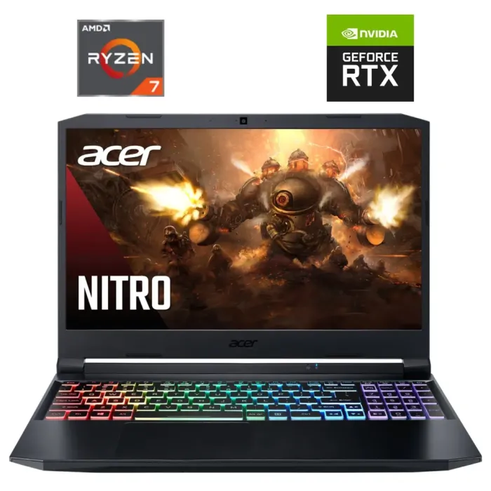 Ігровий ноутбук Б-класу Acer Nitro 5 AN515-45 / 15.6" (1920x1080) IPS / AMD Ryzen 7 5800H (8 (16) ядер по 3.2 - 4.4 GHz) / 16 GB DDR4 / 1000 GB SSD NVMe / nVidia GeForce RTX 3070, 8 GB GDDR6, 256-bit / WebCam б/в - зображення 1