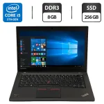 Ноутбук Lenovo ThinkPad T450 / 14" (1600x900) TN / Intel Core i5-5300U (2 (4) ядра по 2.3 - 2.9 GHz) / 8 GB DDR3 / 256 GB SSD / Intel HD Graphics 5500 / WebCam / VGA б/в