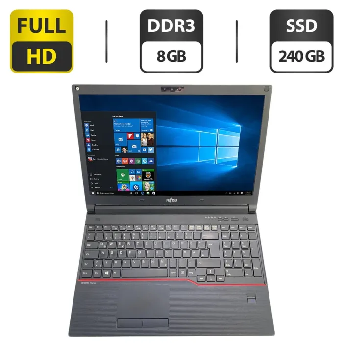 Ноутбук Б-клас Fujitsu LifeBook E554 / 15.6" (1920x1080) IPS / Intel Core i5-4210M (2 (4) ядра по 2.6 - 3.2 GHz) / 8 GB DDR3 / 240 GB SSD / Intel HD Graphics 4600 / WebCam б/в - зображення 1