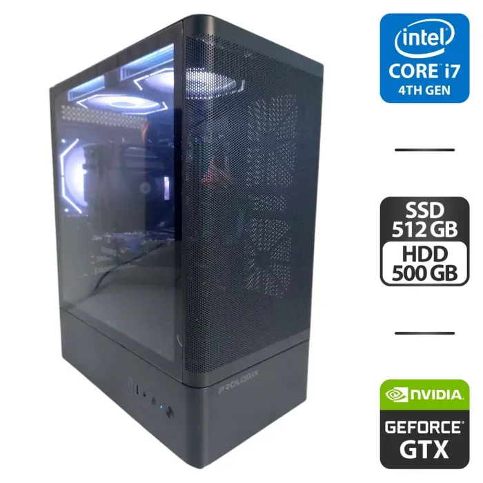 Комп'ютер Prologix GM-01MAV Tower / Intel Core i7-4790K (4 (8) ядра по 4,0 - 4,4 ГГц) / 24 ГБ DDR3 / 512 ГБ SSD + 500 ГБ HDD / nVidia GeForce GTX 1650, 4 ГБ GDDR6, 128-біт / 500 Вт б/в - зображення 1