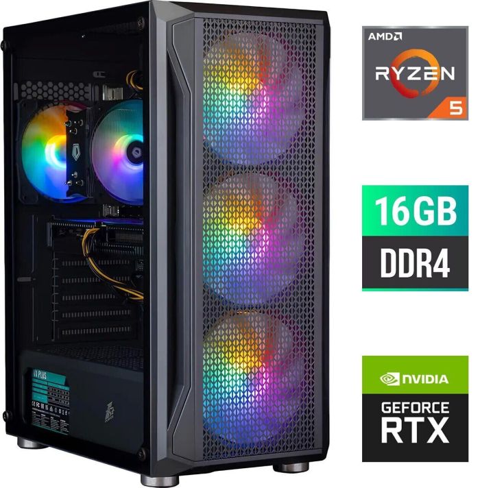 Ігровий ПК Dtop Gaming R253 Tower / AMD Ryzen 5 3600 (6 (12) ядер по 3,6 - 4,2 ГГц) / 16 ГБ DDR4 / 480 ГБ SSD / nVidia GeForce RTX 3050, 6 ГБ GDDR6, 96-біт / 500 Вт - зображення 1