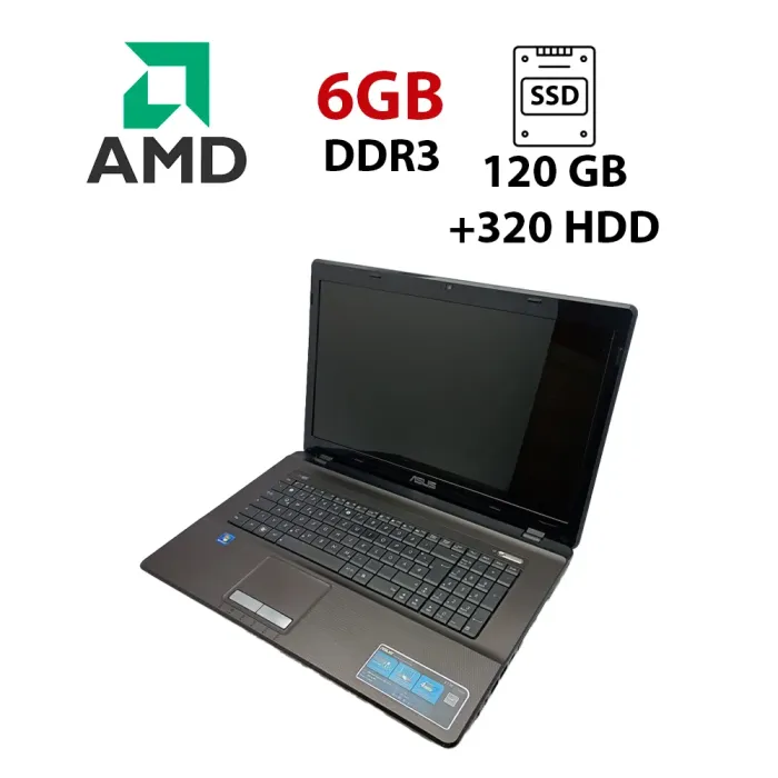 Ноутбук Asus X73 / 17.3" (1600x900) TN / AMD E-450 (2 ядра по 1.66 GHz) / 4 GB DDR3 / 120 GB SSD + 320 GB HDD / AMD Radeon HD 6320M / WebCam б/в - зображення 1