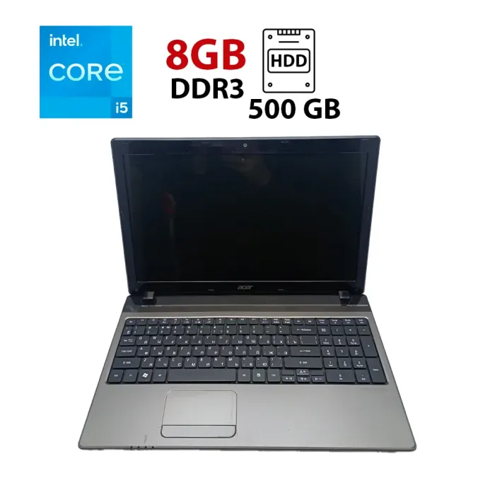 Ноутбук Acer 5755 / 15.6" (1366x768) TN / Intel Core i5-2430M (2 (4) ядра по 2.4 GHz) / 8 GB DDR3 / 500 GB HDD / Intel HD Graphics 3000 / WebCam б/в - зображення 1