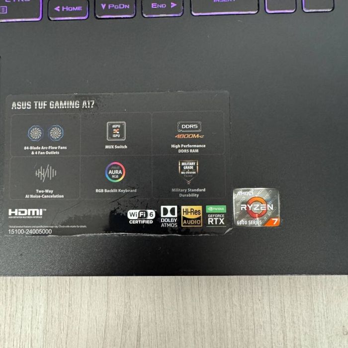 Ігровий ноутбук Asus TUF Gaming A17 FA707RE / 17.3" (1920x1080) IPS / AMD Ryzen 7 6800H (8 (16) ядер по 3.2 - 4.7 GHz) / 16 GB DDR5 / 512 GB SSD NVMe / nVidia GeForce RTX 3050 Ti, 4 GB GDDR6, 128-bit / WebCam б/в - зображення 8