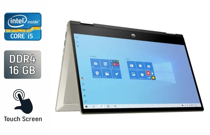 Ноутбук-трансформер HP Pavilion x360 14m-dw0023dx / 14" (1920x1080) IPS Touch / Intel Core i5-1035G1 (4 (8) ядра по 1.0 - 3.6 GHz) / 16 GB DDR4 / 512 GB SSD / Intel UHD Graphics / WebCam / TouchID / Windows 10 б/в - зображення 1