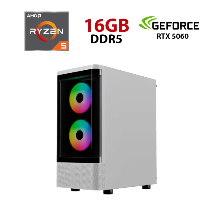 Ігровий ПК Ice Talos E3 CG WH Tower / AMD Ryzen 5 8400F (6 (12) ядер по 4,2 - 4,7 ГГц) / 16 ГБ DDR5 / 1000 ГБ SSD / nVidia GeForce RTX 5060, 8 ГБ GDDR7, 128-біт - зображення 1
